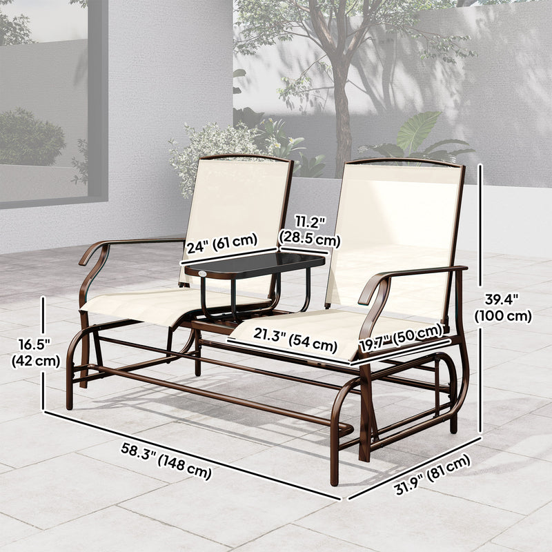 Outsunny - Patio Glider Rocking Chair 2 Person Outdoor Loveseat Rocker Garden Furniture Bench, Beige