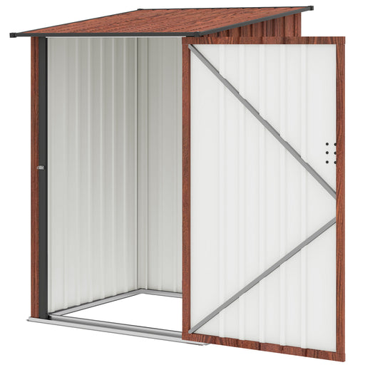 3.3' x 3.4' Lean-to Garden Storage Shed, Outdoor Galvanized Steel Tool House with Lockable Door for Patio, Teak