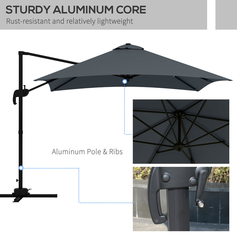 Outsunny - 10x10ft Cantilever Umbrella Rotatable Square Market Parasol, 4 Adjustable Angle for Outdoor Backyard Patio, Dark Grey — 84D-112V01CG