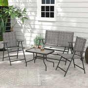 Outsunny - Outdoor 4 Pieces Patio Furniture Set, Garden Set with Two Foldable Armchairs, a Loveseat & Glass Top Table, Mixed Grey