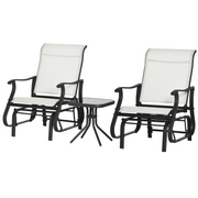 Outsunny - 3PCs Gliding Rocking Chair & Bistro Tea Table Set, Cream White