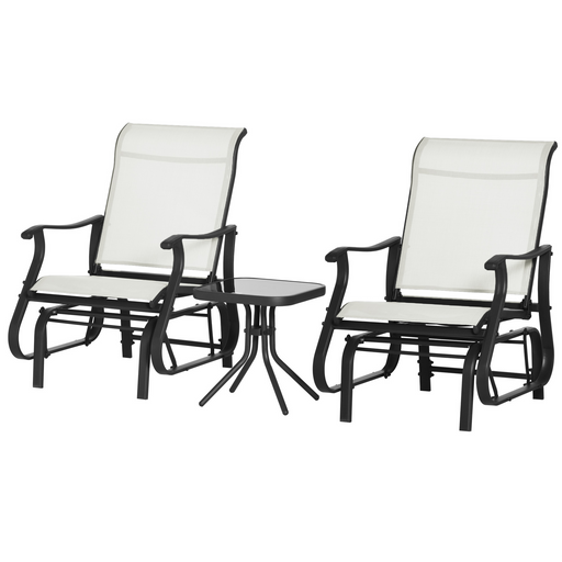 Outsunny - 3PCs Gliding Rocking Chair & Bistro Tea Table Set, Cream White