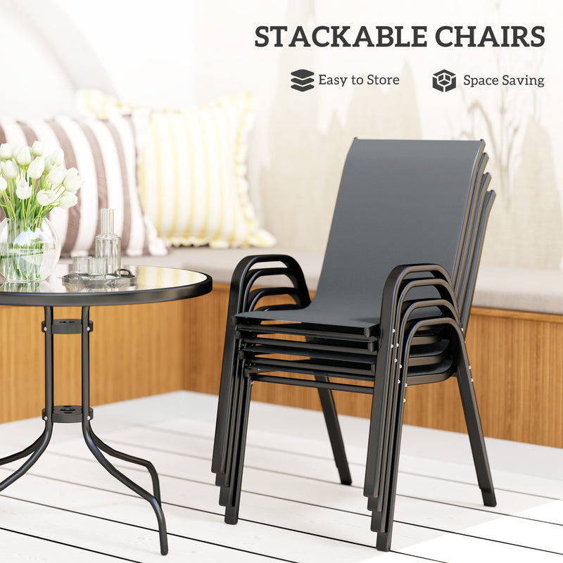 Outsunny - Five-Piece Steel Patio Set, with Glass-Top Table - Dark Grey