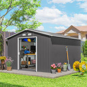 9' x 10.6' Garden Storage Shed w/ Foundation Kit Metal Tool Storage House w/ Double Doors Light Grey