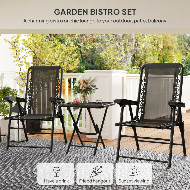 Outsunny - 3 Pieces Patio Bistro Set, Outdoor Folding Table and Chairs Set, Metal Patio Furniture Set with Cup Holders