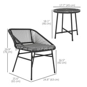 Outsunny - 3 Piece Bistro Set, Wicker Outdoor Patio Furniture Set with Glass Top Table, Cushions for Balcony, Porch, Black
