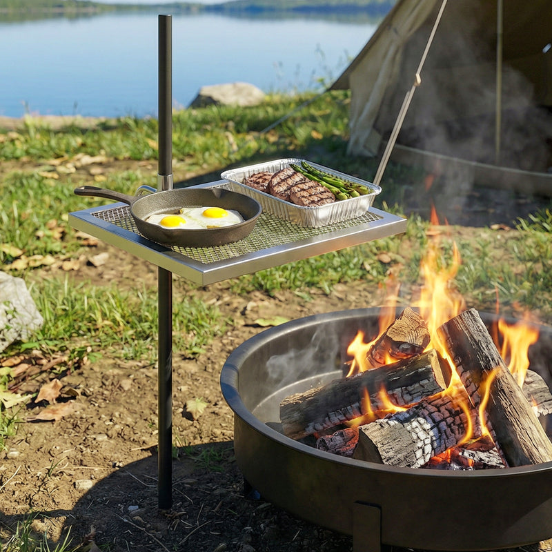 Outsunny - Swivel Campfire Grill, 360° Adjustable Heavy Duty Chrome-Plated Steel Campfire Cooking Grate, Silver