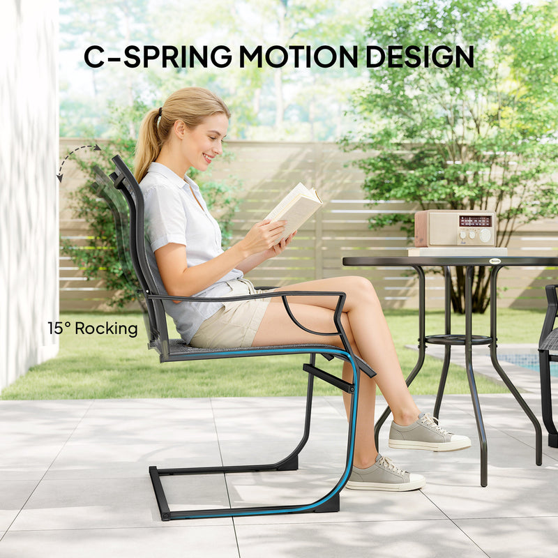 Outsunny - C Spring Motion Patio Chairs Set of 2 with Curved High Backrest, Armrest, All Weather Breathable Fabric, Metal Frame