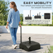 Patio Umbrella Base with Wheels, Telescopic Handle, 158 lb Sand/99 lb Water Filled Outdoor Patio Umbrella Stand, Black
