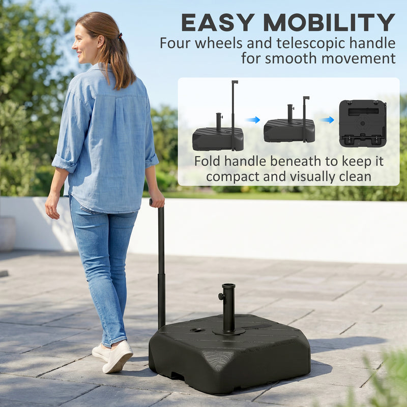 Patio Umbrella Base with Wheels, Telescopic Handle, 158 lb Sand/99 lb Water Filled Outdoor Patio Umbrella Stand, Black