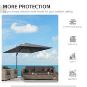9ft Cantilever Patio Umbrella, Square Overhanging Umbrella with Cross Base, Crank Handle, Tilt, 360° Rotation and Aluminum Frame, Dark Grey