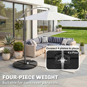 4PCs Cantilever Umbrella Base Weights for Offset Banana Parasol, Wicker Effect HDPE Water or Sand Filled Patio Umbrella Weights with Built-in Handles, Black
