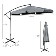 11FT Offset Hanging Patio Umbrella Cantilever Umbrella with Easy Tilt Adjustment, Cross Base and 8 Ribs for Backyard, Poolside, Lawn and Garden, Dark Grey