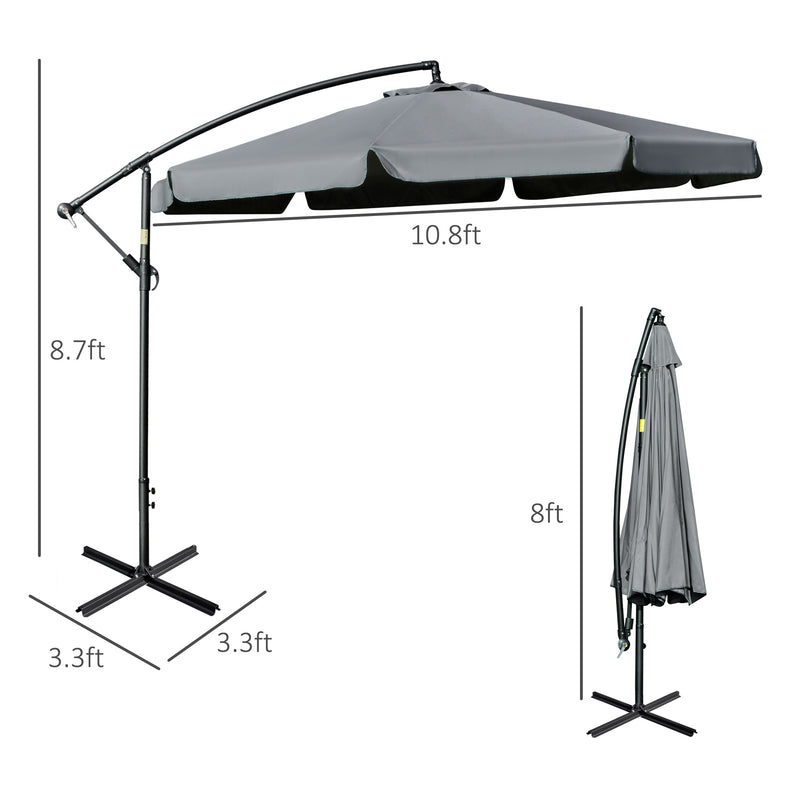 11FT Offset Hanging Patio Umbrella Cantilever Umbrella with Easy Tilt Adjustment, Cross Base and 8 Ribs for Backyard, Poolside, Lawn and Garden, Dark Grey
