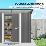 9' x 6.5' Outdoor Metal Garden Shed Utility Tool Storage Steel Backyard Storage House, Light Grey