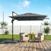 8' x 8' Offset Cantilever Patio Umbrella with Base Weights, UPF50+ Cantilever Parasol with 360° Rotation, Dark Grey