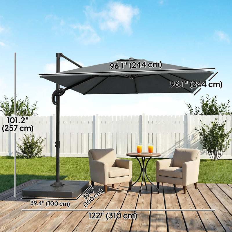 8' x 8' Offset Cantilever Patio Umbrella with Base Weights, UPF50+ Cantilever Parasol with 360° Rotation, Dark Grey