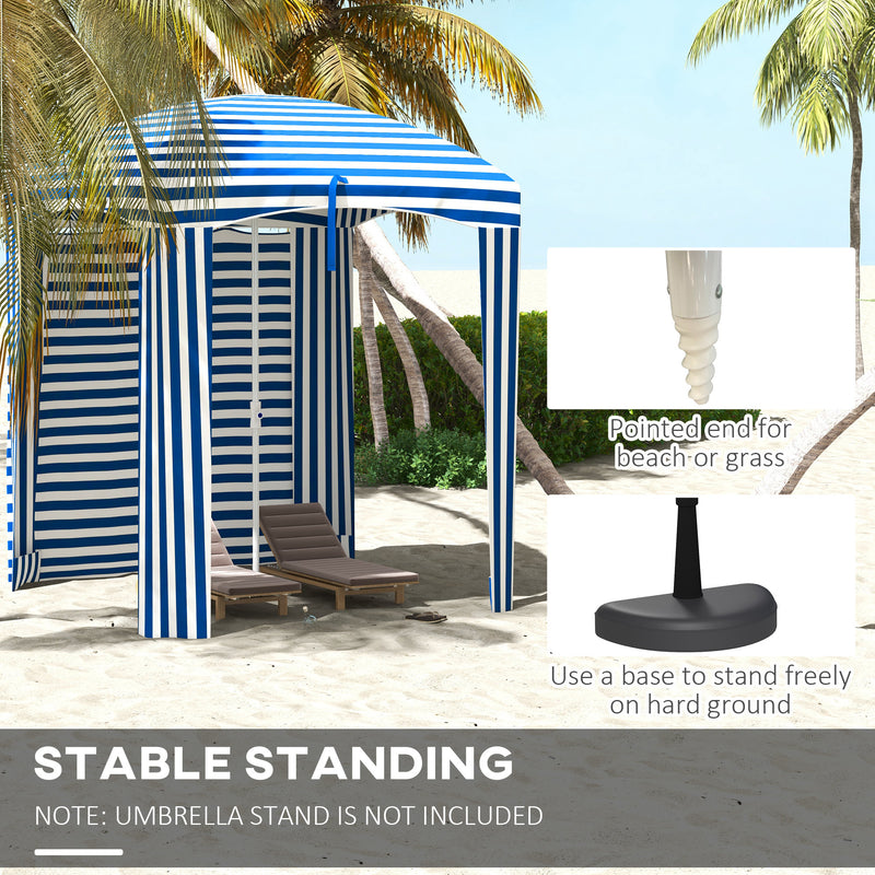 Outsunny - 70.1" L x 70.1" W Cabana Umbrella with Walls, Vents, Ruffles, Carry Bag, Beach Umbrella, Blue White Stripe — 84D-307V00BU