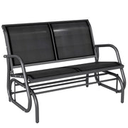 Outsunny - Patio Double Glider Bench Swing Chair Rocker Heavy-Duty Loveseat Outdoor Garden Rocking Bench Steel Frame Sling Fabric Seat Black