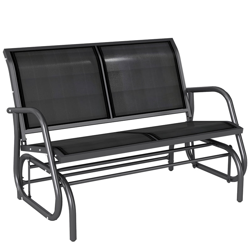 Outsunny - Patio Double Glider Bench Swing Chair Rocker Heavy-Duty Loveseat Outdoor Garden Rocking Bench Steel Frame Sling Fabric Seat Black
