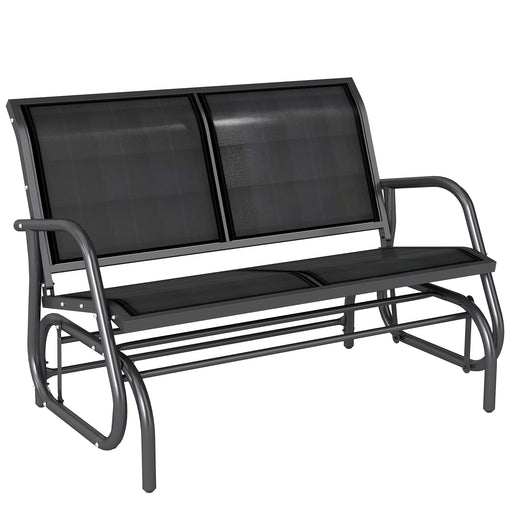 Outsunny - Patio Double Glider Bench Swing Chair Rocker Heavy-Duty Loveseat Outdoor Garden Rocking Bench Steel Frame Sling Fabric Seat Black