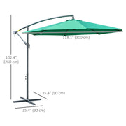 10ft Offset Patio Umbrella with Base, Garden Hanging Parasol with Crank, Banana Cantilever Umbrella Sun Shade, Green