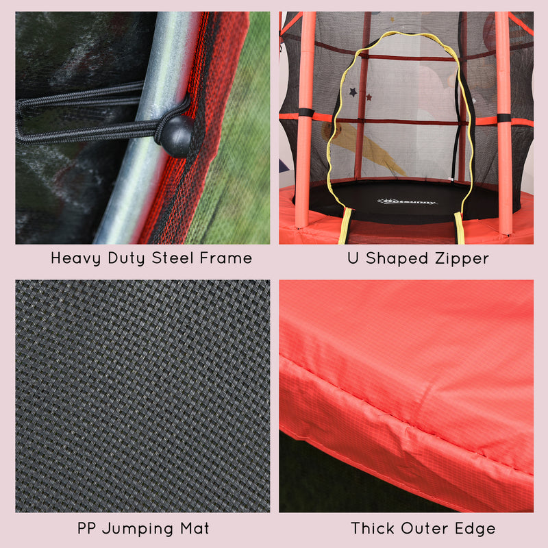 Aosom 55" Kids Trampoline with Enclosure Net for Indoor/Outdoor, Trampoline for Boys and Girls Age 3-6 Years, Red