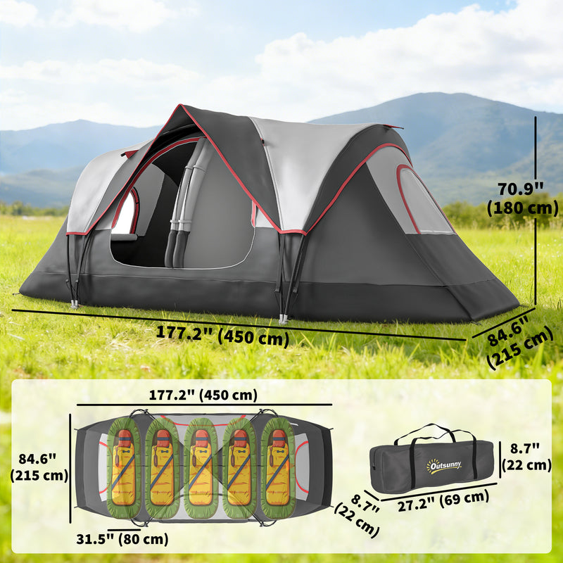 Outsunny - Camping Tent for 6 Man with 2000mm Waterproof Rainfly and Carry Bag for Fishing Hiking Festival, Dark Grey