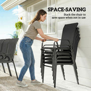 Outsunny - 9 Pieces Patio Set with Stackable Chairs, Patio Dining Set with Glass Top for Garden, Patio, Backyard, Black