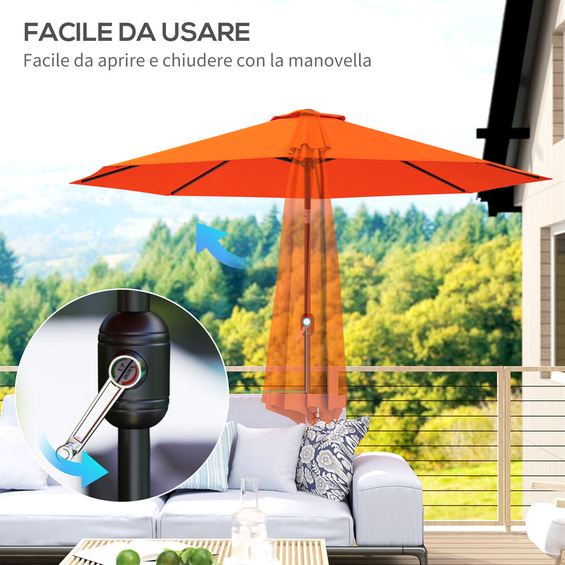 10' x 8' Round Market Umbrella, Patio Umbrella with Crank Handle and Tilt, Outdoor Parasol for Garden, Orange