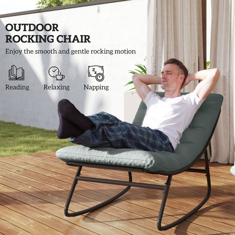 Outsunny - Outdoor Patio Rocking Chair with Cushion, Steel Frame Balcony Chair with Mesh Deep Seat for Porch, Garden, Grey