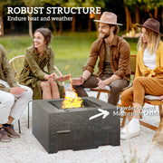 Outsunny - Fire Pit with Fire Poker, Wood Burning Firepit for Outside with Mesh Lid, Magnesium Oxide Stone Texture, Charcoal Grey