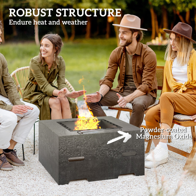 Outsunny - Fire Pit with Fire Poker, Wood Burning Firepit for Outside with Mesh Lid, Magnesium Oxide Stone Texture, Charcoal Grey