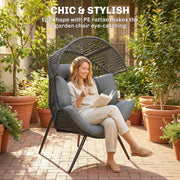 Outsunny - Wicker Egg Chair, Indoor Outdoor Rattan Lounge Chair with Thick Cushion and Headrest, Steel Frame, Adjustable Pads, Grey
