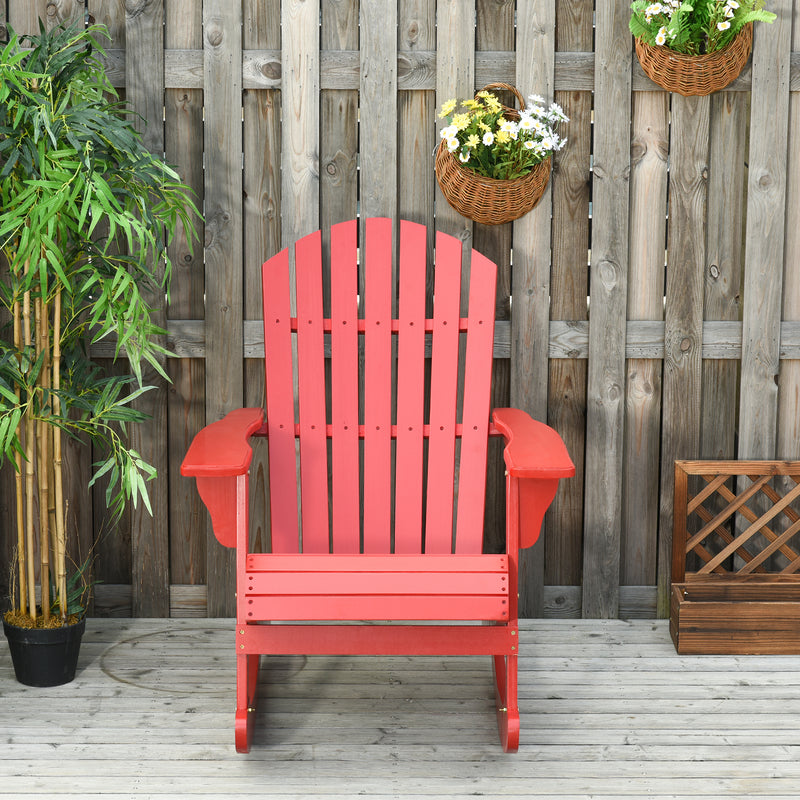 Outsunny - Wooden Adirondack Rocking Muskoka Chair with Slatted Wooden Design, Fanned Back and Classic Rustic Style, Red