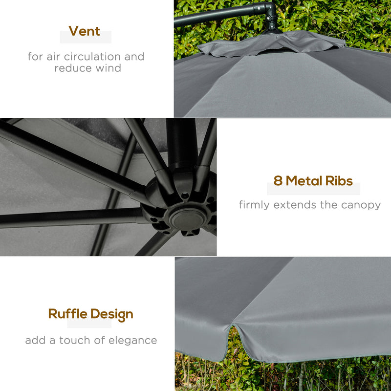11FT Offset Hanging Patio Umbrella Cantilever Umbrella with Easy Tilt Adjustment, Cross Base and 8 Ribs for Backyard, Poolside, Lawn and Garden, Dark Grey