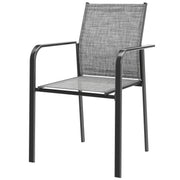 Outsunny - Stackable Patio Chairs Set of 4, Outdoor Dining Chairs with 20" Deep Seat, All Weather Breathable Mesh, Armrests, Grey