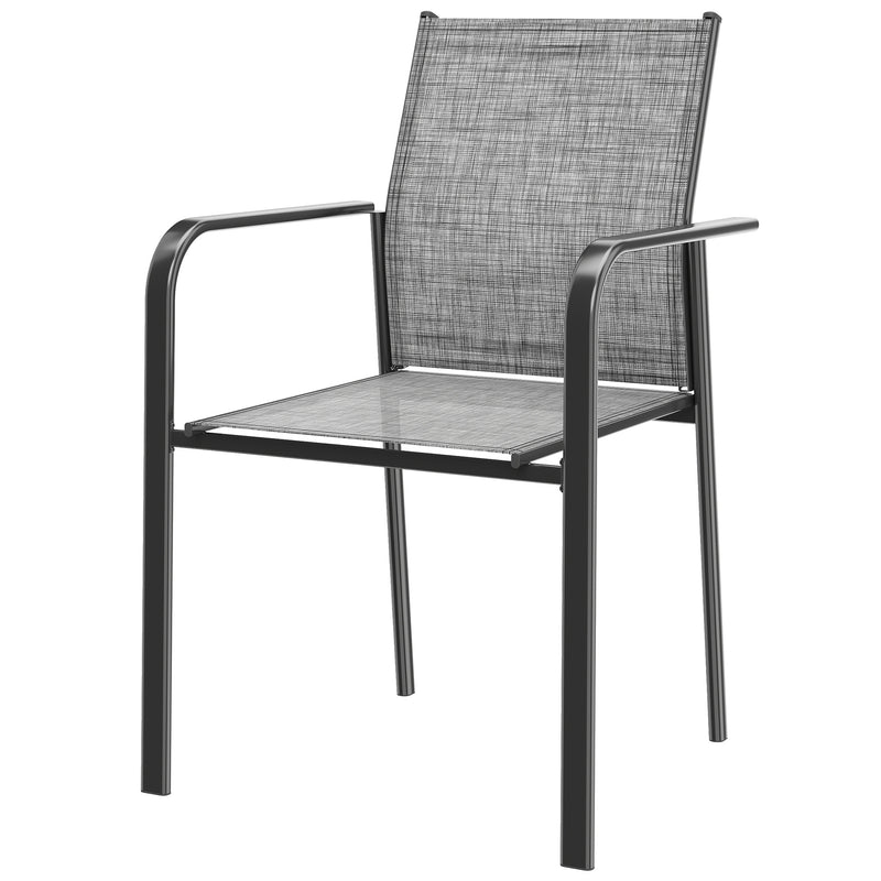 Outsunny - Stackable Patio Chairs Set of 4, Outdoor Dining Chairs with 20" Deep Seat, All Weather Breathable Mesh, Armrests, Grey