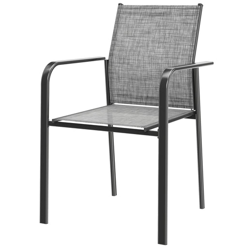 Outsunny - Stackable Patio Chairs Set of 4, Outdoor Dining Chairs with 20" Deep Seat, All Weather Breathable Mesh, Armrests, Grey