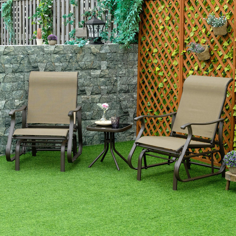 Outsunny - 3PCs Gliding Rocking Chair & Bistro Tea Table Set, Mixed Grey