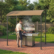 Outsunny - 7' x 5' Garden Grill Canopy, BBQ Grill Gazebo Tent with Steel Frame and Hooks, Outdoor Sun Shade, Dark Coffee
