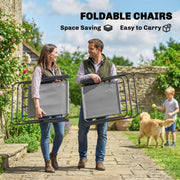 Outsunny - 8 Piece Patio Table and Chairs Set with Folding Chairs, Tempered Glass Tabletop and Umbrella for Garden, Grey
