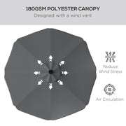 Solar Patio Umbrella with LED and Tilt, Outdoor Market Table Umbrella Parasol with Crank, 10 x 10 ft, Dark Grey