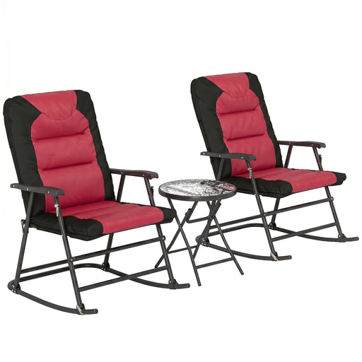 Outsunny - 3pc Patio Foldable Rocking Chair Set, Outdoor Rocking Chairs and Table Set w/ Padded Seat, Headrest, Backrest for Backyard, Garden, Red