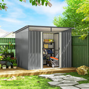 9' x 6.5' Outdoor Metal Garden Shed Utility Tool Storage Steel Backyard Storage House, Light Grey