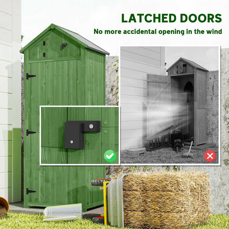 30" x 21" x 71" Garden Storage Shed, Outdoor Tool Utility Storage House with 3 Tier Shelves and Roof, Green