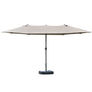 Outsunny - 15' Outdoor Patio Umbrella with Twin Canopy Sunshade Steel Table Umbrella w/ Lift Crank, Cross base, Sandbag, Light Grey