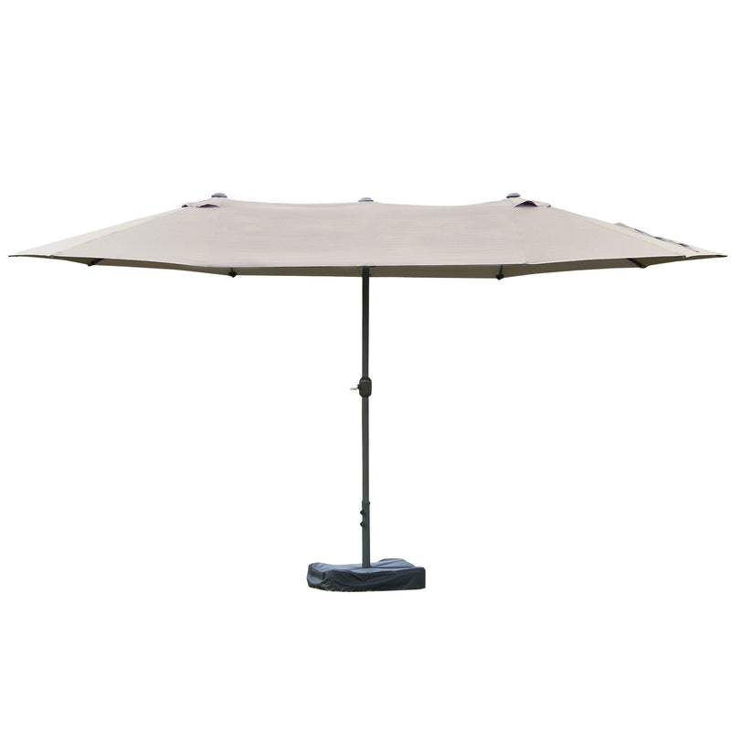 Outsunny - 15' Outdoor Patio Umbrella with Twin Canopy Sunshade Steel Table Umbrella w/ Lift Crank, Cross base, Sandbag, Light Grey
