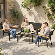 Outsunny - Outdoor 4 Piece Set Patio Furniture with Sofa, Tempered Glass Tabletop for Garden Backyard Porch, Black