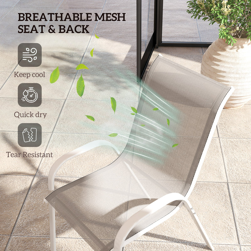 Outsunny - Set of 4 Outdoor Dining Chairs, Stackable Lawn Chairs with High Back, Breathable Mesh Seat for Garden Porch, White